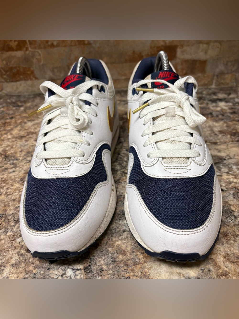 Nike Air Max 1 Essential USA Olympics White Metallic Gold Mid Navy Size 9.5 - Picture 3 of 9
